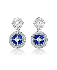 Sterling Silver White Gold Plated Blue Marquise with Clear Princess and Round Cubic Zirconia Accent Drop Earrings