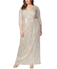 Alex Evenings Plus V-Neck 3/4-Sleeve Sequin Gown