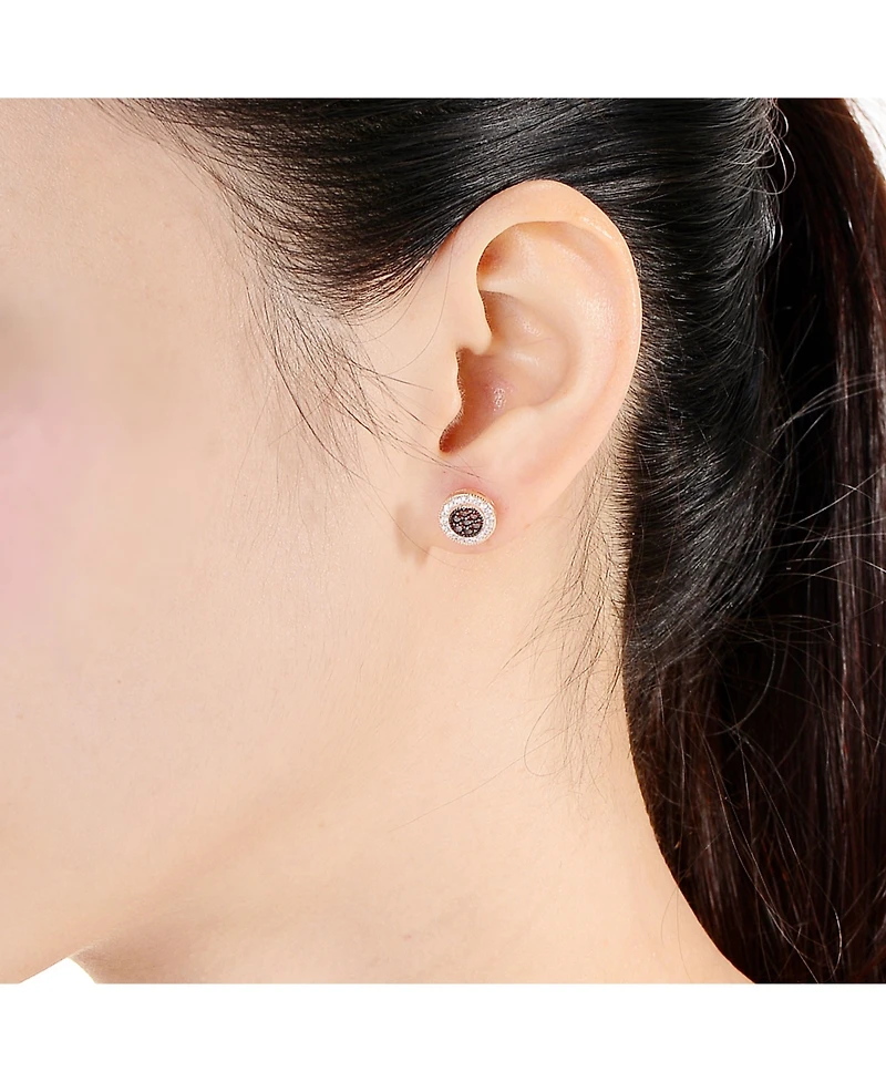 Sterling Silver 18K Rose Gold Plated Cubic Zirconia Paved Roaring Studs Earring