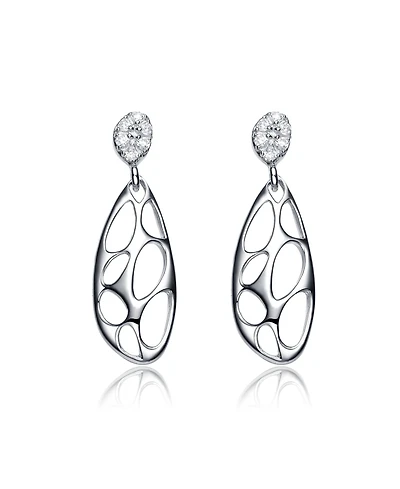 Sterling Silver Cubic Zirconia Oval Drop Lace Design Earrings