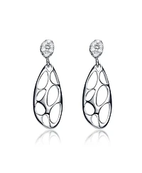 Sterling Silver Cubic Zirconia Oval Drop Lace Design Earrings