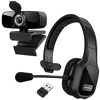 Delton 20X Professional Computer Headset w/ Auto Pairing Usb Dongle and 1080p Webcam