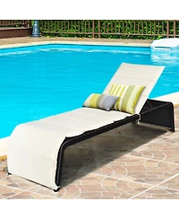 Costway Patio Rattan Lounge Chair Chaise Recliner Back Adjustable Cushioned Garden