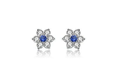 Sterling Silver Clear Round Cubic Zirconias Flower Shape Earrings