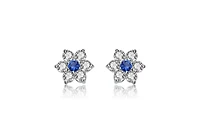 Sterling Silver Clear Round Cubic Zirconias Flower Shape Earrings