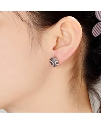 Sterling Silver Stud Cubic Zirconia Swirls Square Earrings