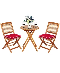 3PCS Patio Folding Wooden Bistro Set Cushioned Chair Conversation Garden