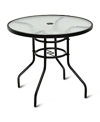 32'' Patio Round Table Tempered Glass Steel Frame Outdoor Pool Yard Garden