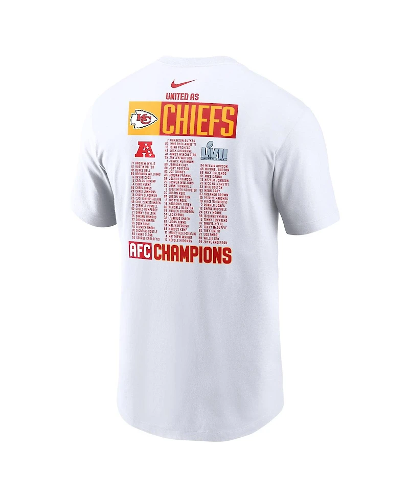 Men's Nike White Kansas City Chiefs 2022 Afc Champions Roster T-shirt