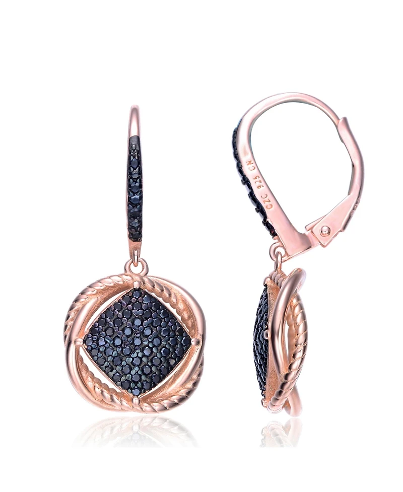 18K Rose Gold and Black Plated Sterling Silver Cubic Zirconia Dangling Earrings