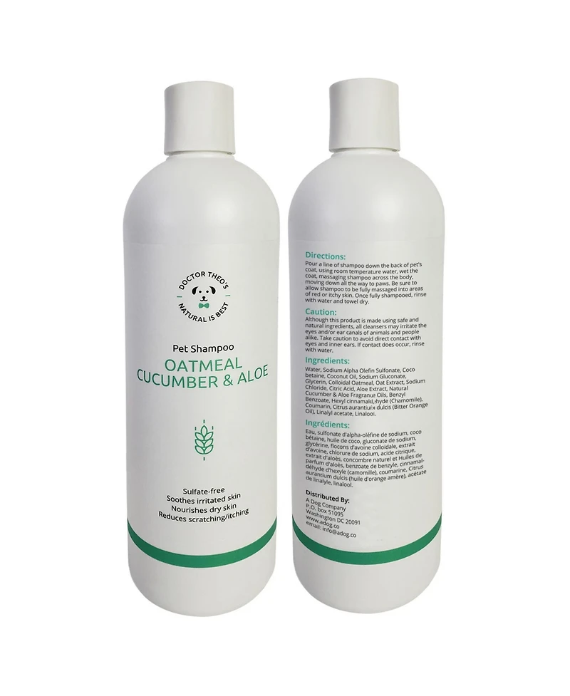 JoJo Modern Pets Dr. Theo's Dog Shampoo - Oatmeal, Cucumber & Aloe - 16 oz (2-Pack)