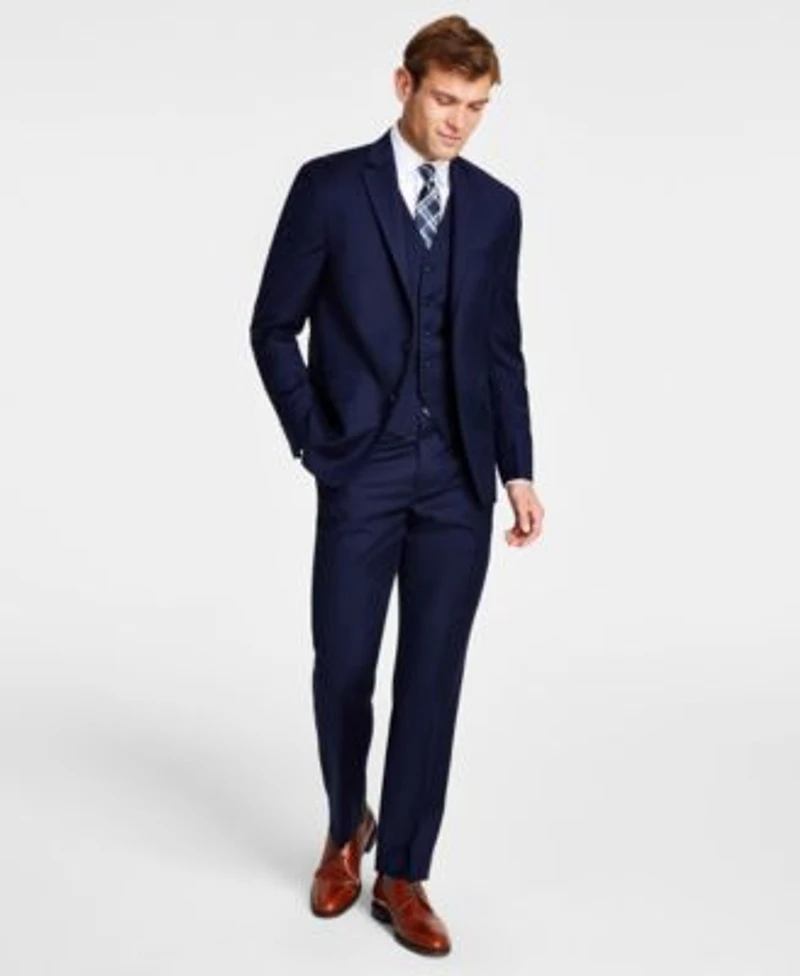 Michael Kors Mens Classic Fit Wool Blend Stretch Solid Vested Suit Separates