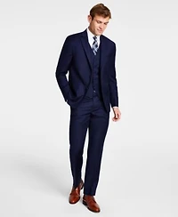 Michael Kors Mens Classic Fit Wool Blend Stretch Solid Vested Suit Separates