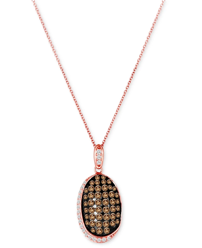 Le Vian Chocolate Diamond (1-1/4 ct. t.w.) & Vanilla Diamond (1/5 ct. t.w.) Halo Cluster 18" Pendant Necklace in 14k Rose Gold