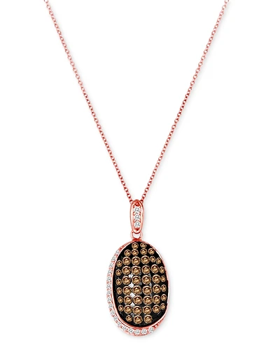 Le Vian Chocolate Diamond (1-1/4 ct. t.w.) & Vanilla Diamond (1/5 ct. t.w.) Halo Cluster 18" Pendant Necklace in 14k Rose Gold