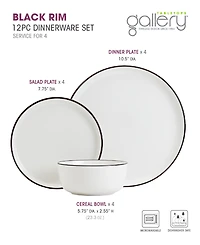 Tabletops Unlimited 12 Pc. Black Rim Dinnerware Set, Service for 4