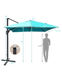 10x13ft Patio Rectangular Umbrella, Cantilever Offset Umbrella W/ 360° Rotation Function