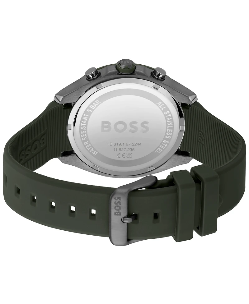Hugo Boss Men's Velocity Quartz Fashion Chronograph Green Silicone Strap Watch 44mm