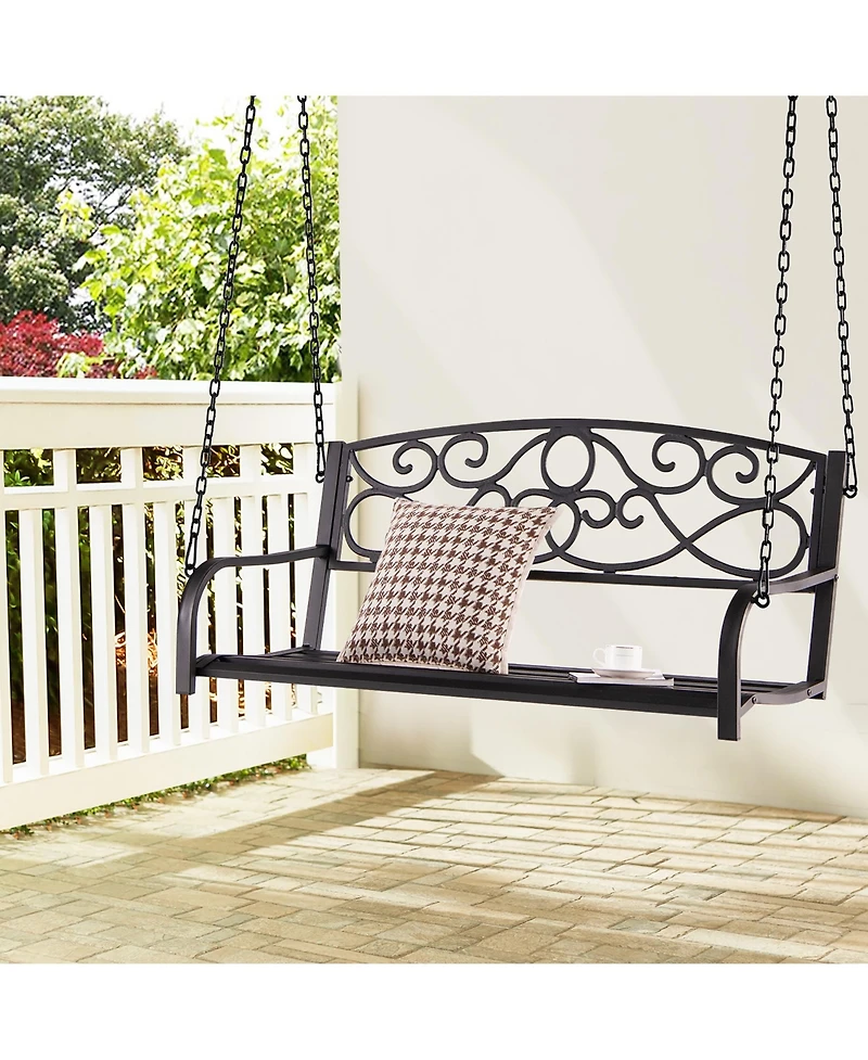 Costway Outdoor 2-Person Metal Porch Swing Hanging Patio Bench 485 Lbs Capacity