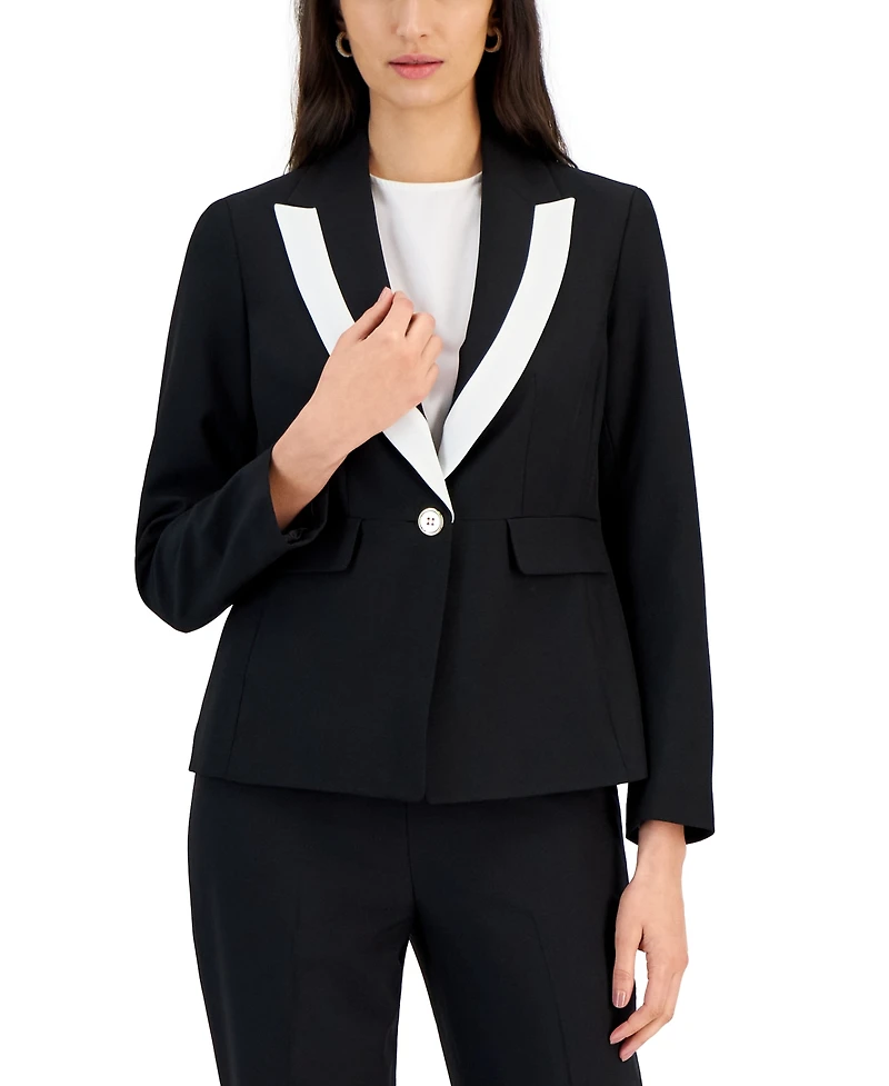 Le Suit Women's Contrast-Trim Peak-Lapel Pantsuit, Regular and Petite