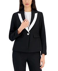 Le Suit Women's Contrast-Trim Peak-Lapel Pantsuit, Regular and Petite
