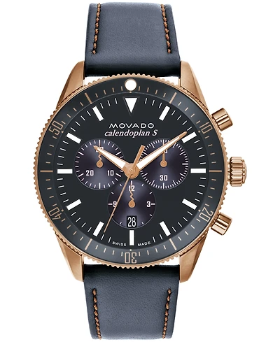 Movado Men's Calendoplan S Swiss Quartz Chronograph Gray Leather Strap Watch 42mm