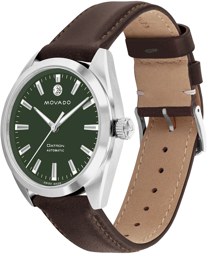 Movado Men's Datron Automatic Swiss Automatic Brown Leather Strap Watch 40mm