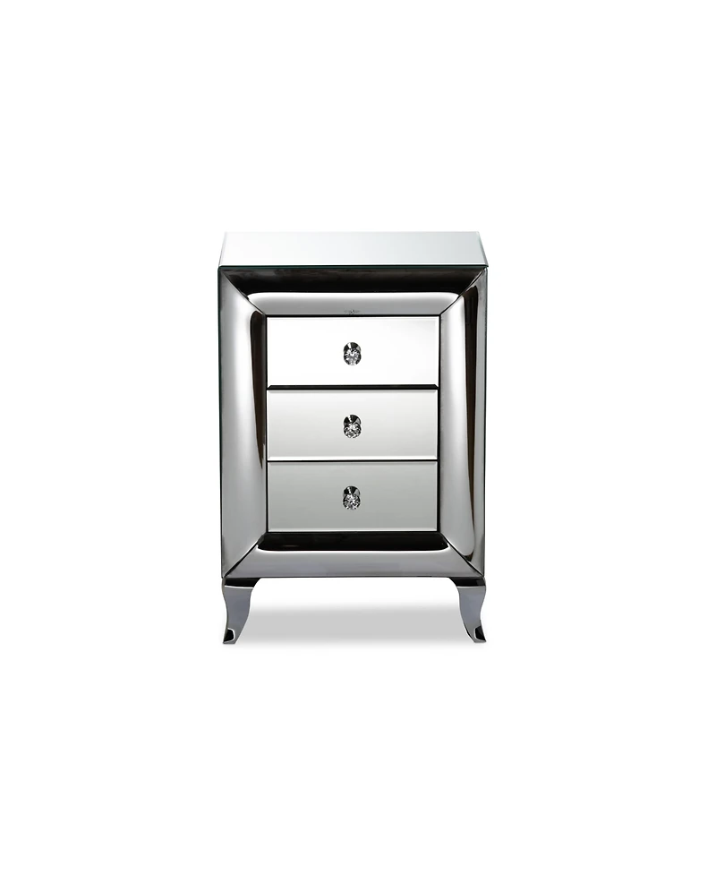 Baxton Studio Pauline Contemporary Glam and Luxe 26" Mdf and Mirrored 3-Drawer Nightstand