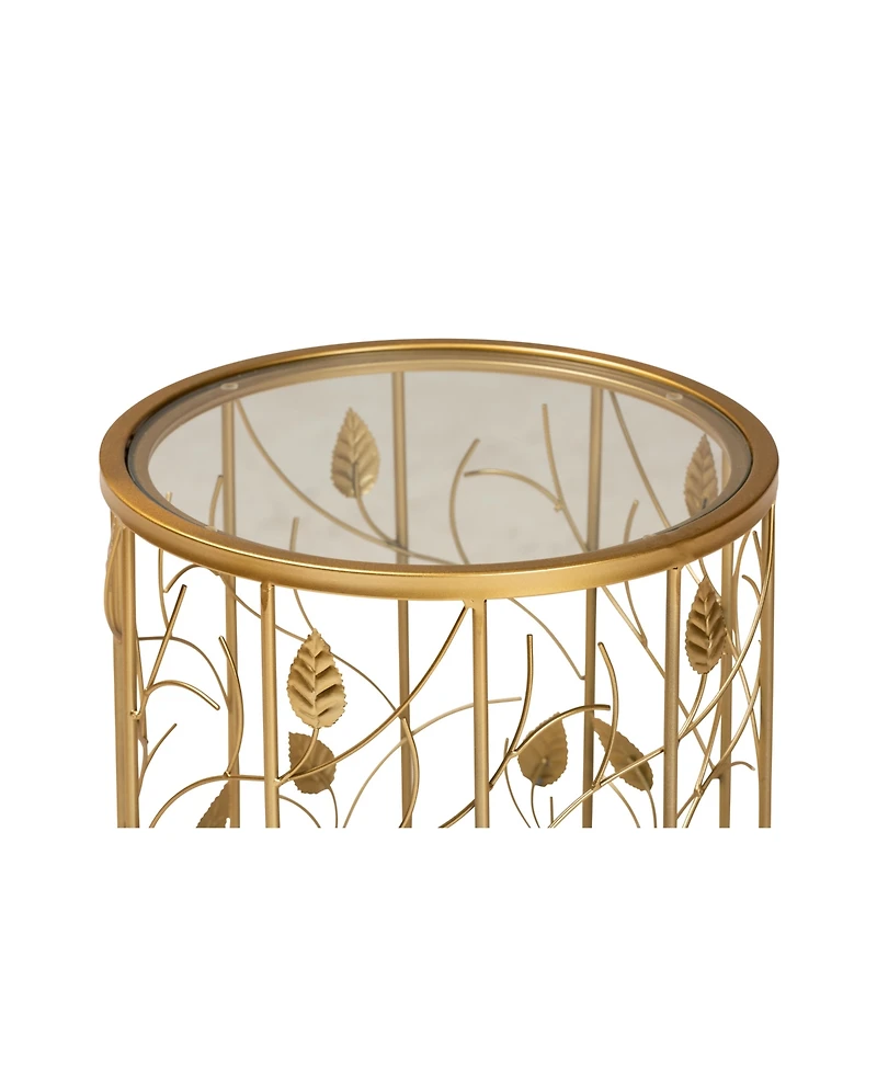 Baxton Studio Anaya Modern and Contemporary Glam 23.6" Brushed Finished Metal and Glass Leaf Accent End Table