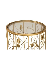 Baxton Studio Anaya Modern and Contemporary Glam 23.6" Brushed Finished Metal and Glass Leaf Accent End Table