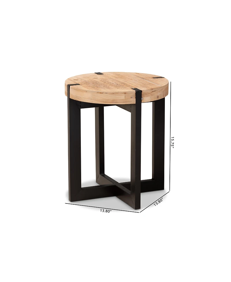 Baxton Studio Horace Rustic and Industrial 15.7" Finished Wood and Finished Metal End Table