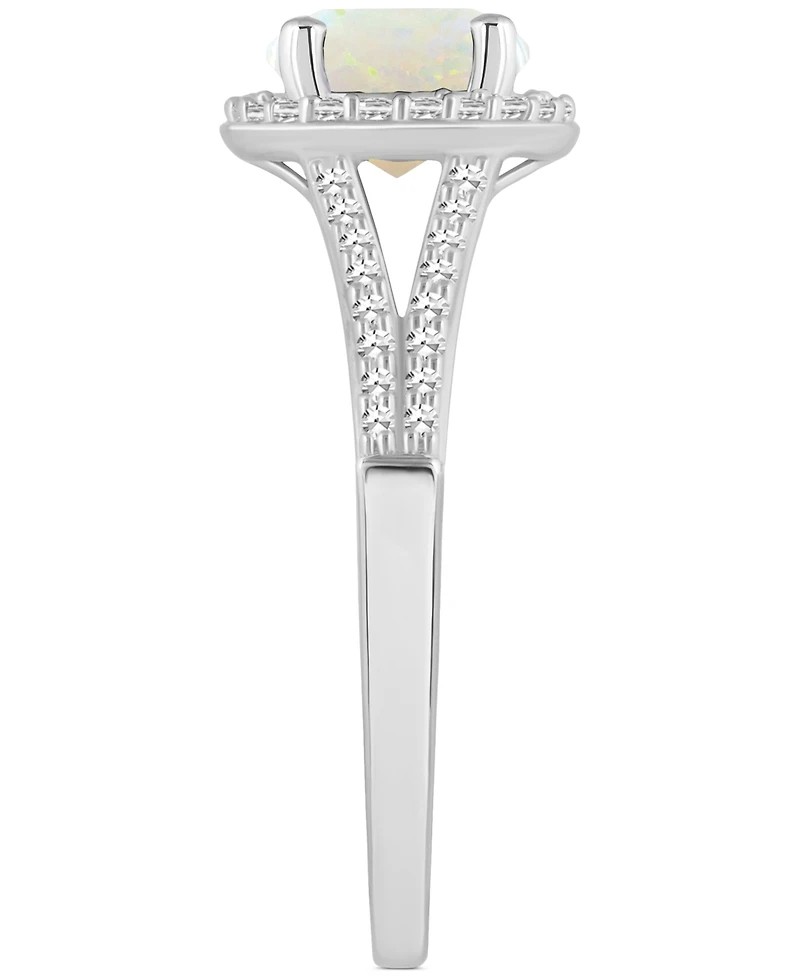 Opal (3/4 ct. t.w.) & Diamond (1/4 Halo Split Shank Ring Sterling Silver
