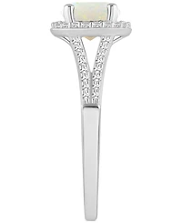 Opal (3/4 ct. t.w.) & Diamond (1/4 Halo Split Shank Ring Sterling Silver