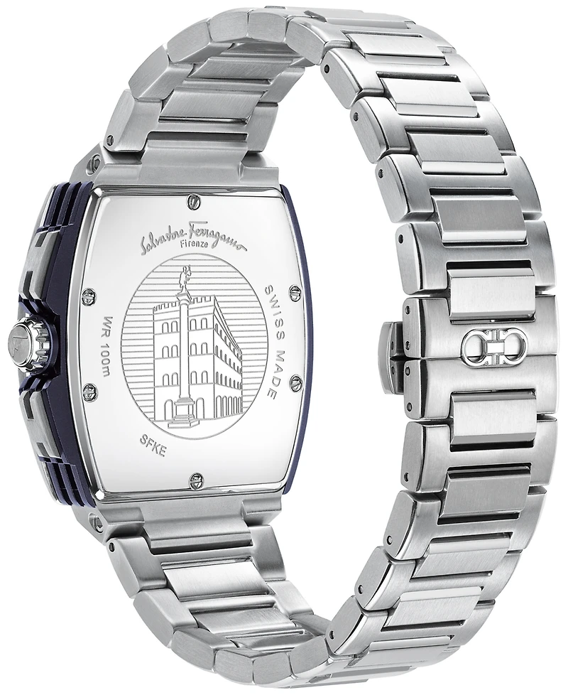 Salvatore Ferragamo Men's Swiss Chronograph F-80 Tonneau Stainless Steel Bracelet Watch 42mm