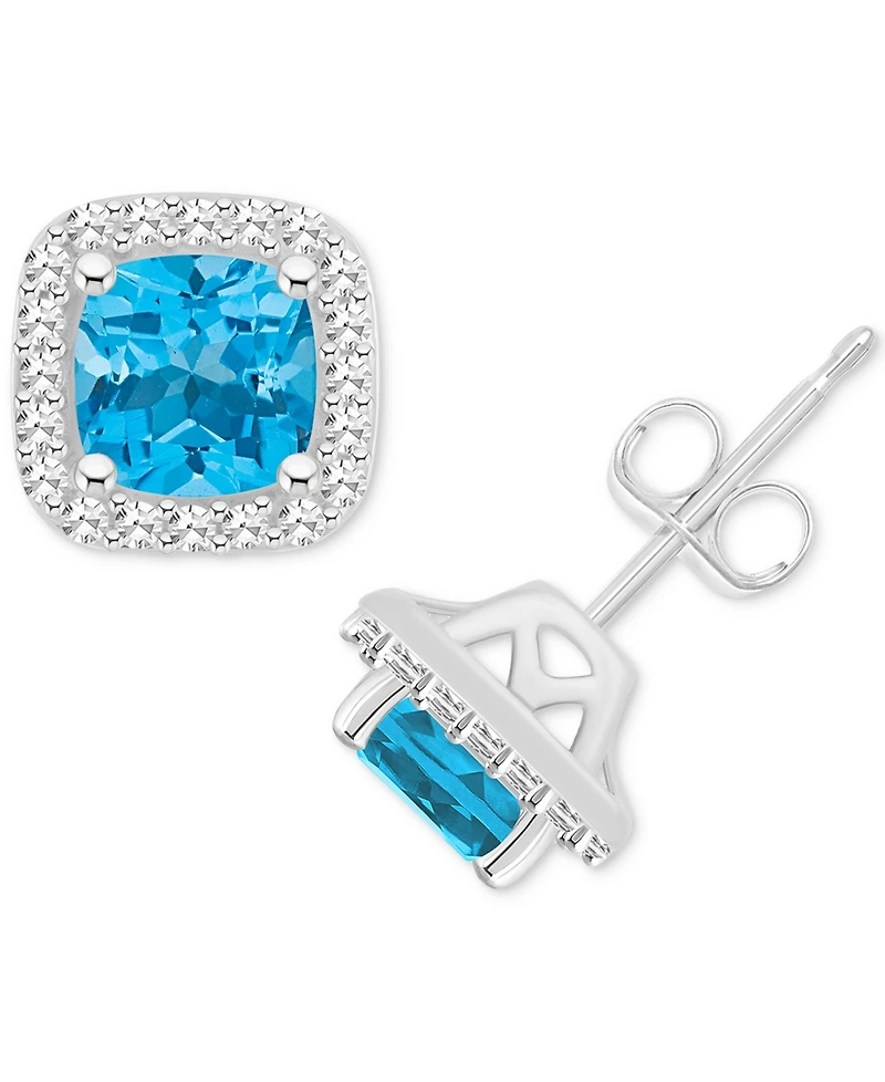 Amethyst (1 ct. t.w.) & Diamond (1/5 Cushion Halo Stud Earrings Sterling Silver (Also Citrine, Garnet, Peridot, Blue Topaz)
