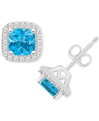 Amethyst (1 ct. t.w.) & Diamond (1/5 Cushion Halo Stud Earrings Sterling Silver (Also Citrine, Garnet, Peridot, Blue Topaz)