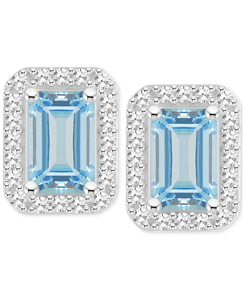 Aquamarine (1 ct. t.w.) & Diamond (1/5 Stud Earrings Sterling Silver (Also Opal)
