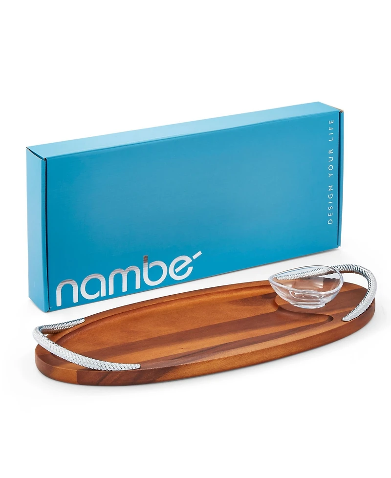 Nambe Braid 18" Wood Appetizer Serving Board with Dipping Dish
