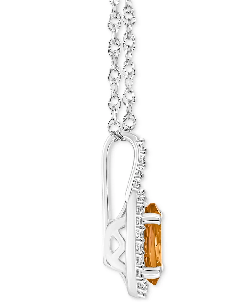 Amethyst (1-1/5 ct. t.w.) & Diamond (1/6 ct. t.w.) Oval Halo 18" Pendant Necklace in Sterling Silver (Also in Citrine, Garnet, Peridot, & Blue Topaz)