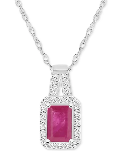 Emerald (1/2 ct. t.w.) & Diamond (1/8 Halo 18" Pendant Necklace Sterling Silver (Also Ruby Sapphire)