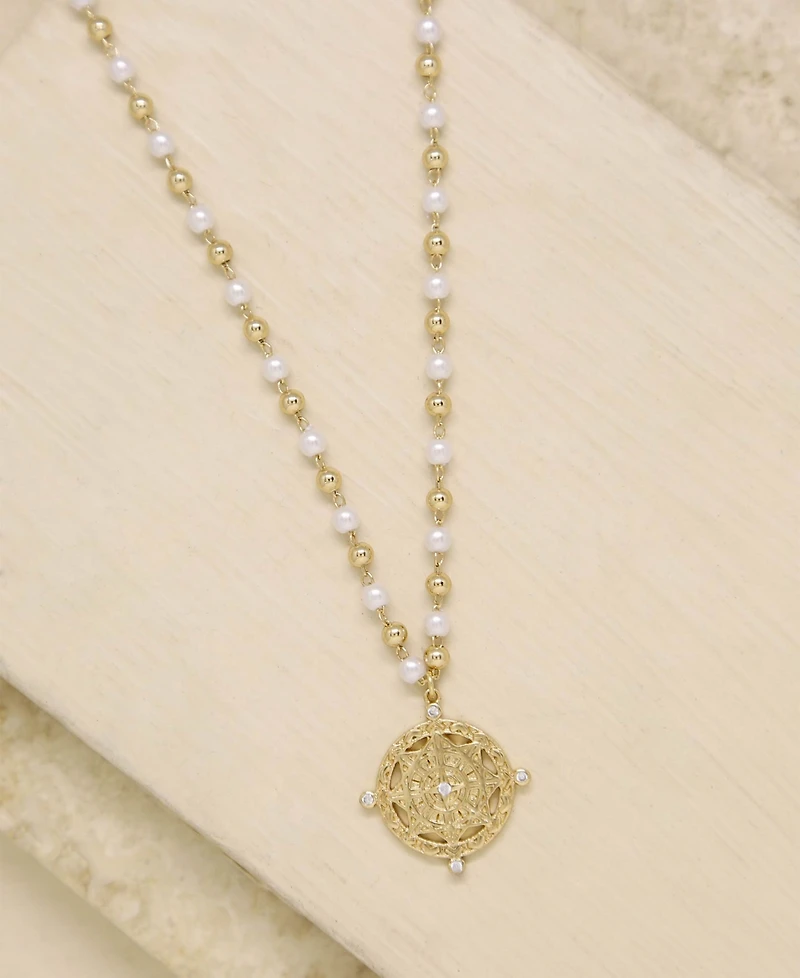 Ettika Long Travels Imitation Pearl and 18K Gold Ball Chain Women's Necklace