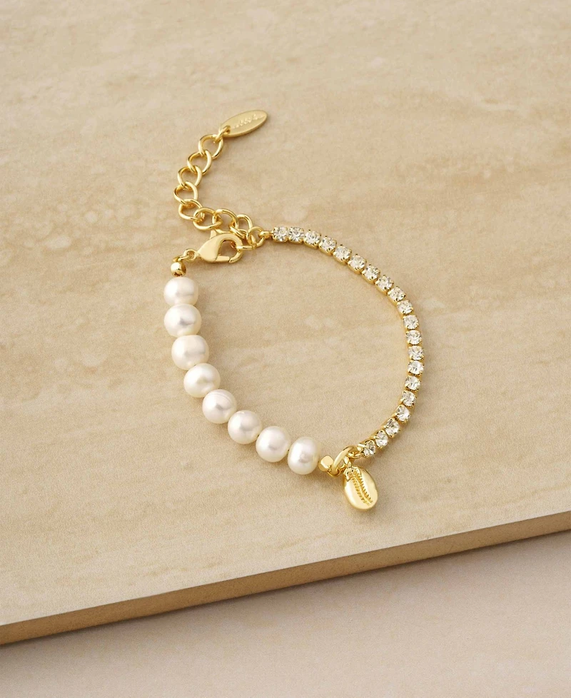 Ettika Cowrie Shell, Cultivated Freshwater Pearl Glass Bracelet