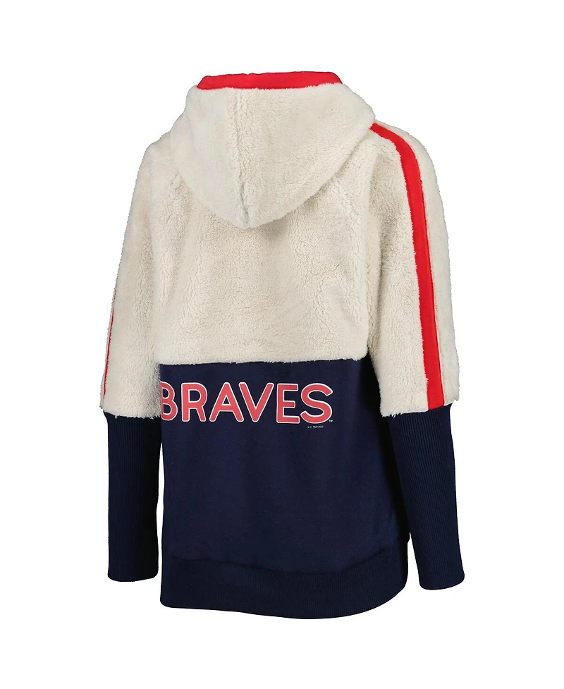 Women's G-iii 4Her by Carl Banks Oatmeal, Navy Atlanta Braves Shuffle It Raglan Full-Zip Hoodie