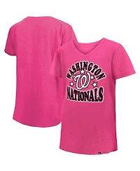 Big Girls New Era Pink Washington Nationals Jersey Stars V-Neck T-shirt