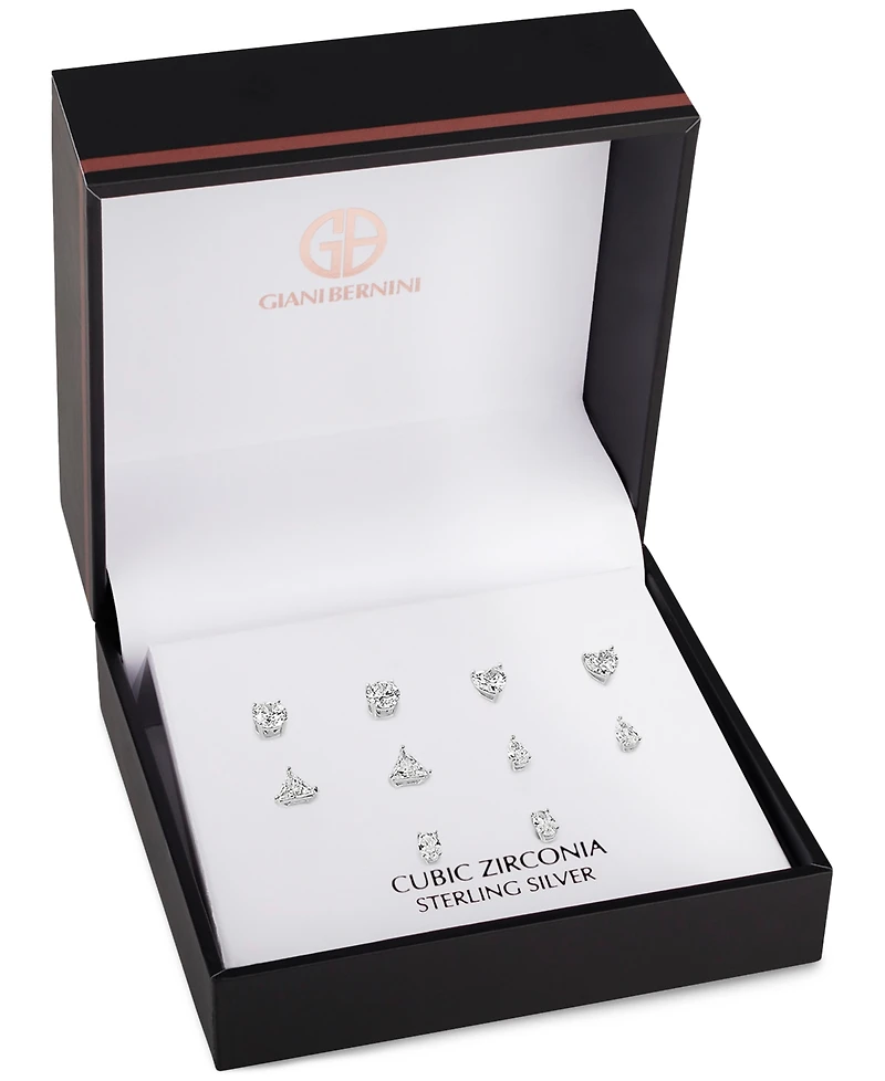 Giani Bernini 5-Pc. Set Cubic Zirconia Solitaire Multi-Cut Stud Earrings in Sterling Silver, Created for Macy's