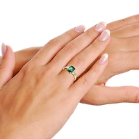 Sterling Silver 14k Yellow Gold Plated with Green & Cubic Zirconia 3-Stone Statement Ring