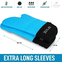 Zulay Kitchen Non Slip Grip Oven Mitts Heat Resistant - Long Protective Gloves