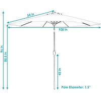 9-Foot Patio Umbrella with Solar Led Lights and Push Button Tilt - Aluminum Pole and Polyester Canopy - Gray