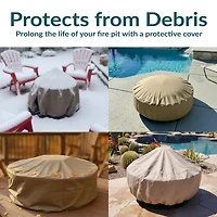 Round Outdoor Fire Pit Cover - Heavy-Duty 300D Polyester and Pvc with Drawstring Closure - Khaki - 40-Inch