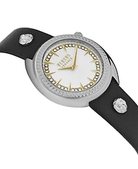Versus Versace Women's Tortona Crystal 2 Hand Quartz Black Genuine Leather Watch, 38mm